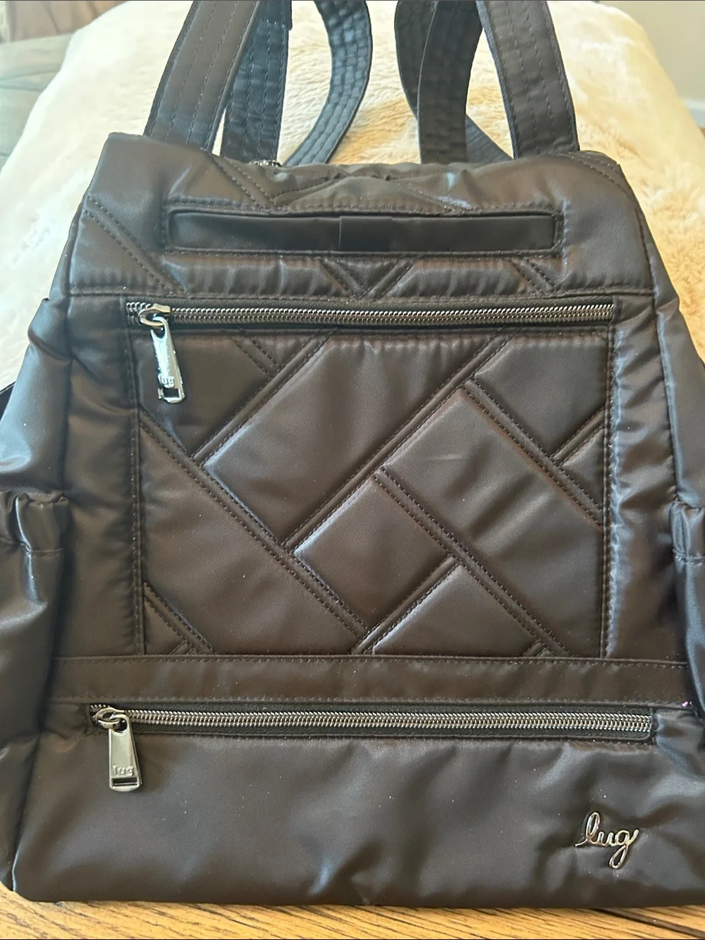 lug Quilted Black Nylon Skyhop Backpack like new